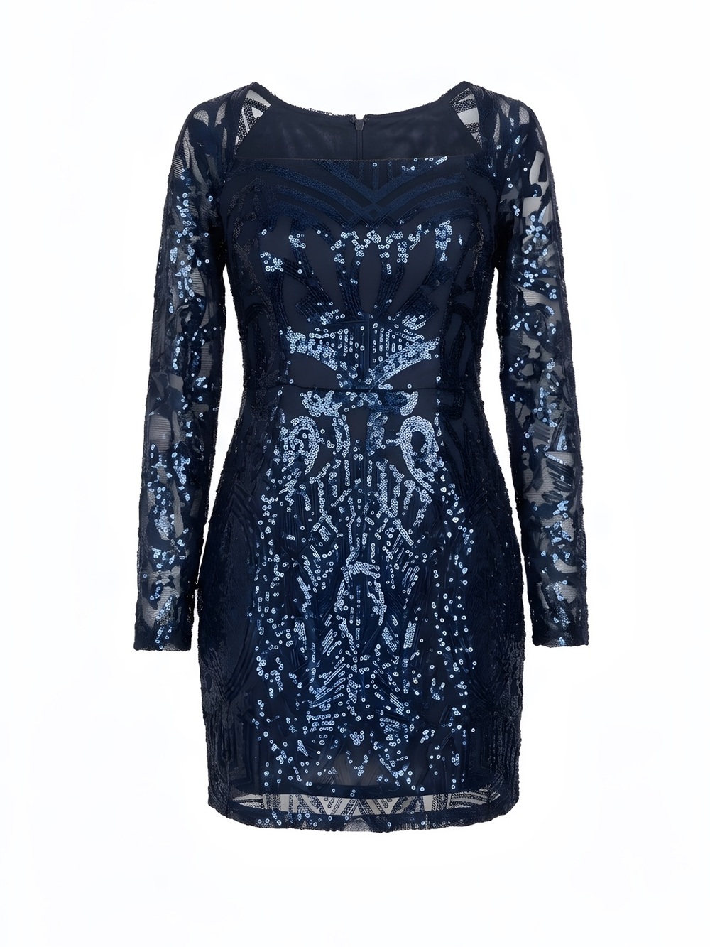 Navy Sequin Long Sleeve Cocktail Dress